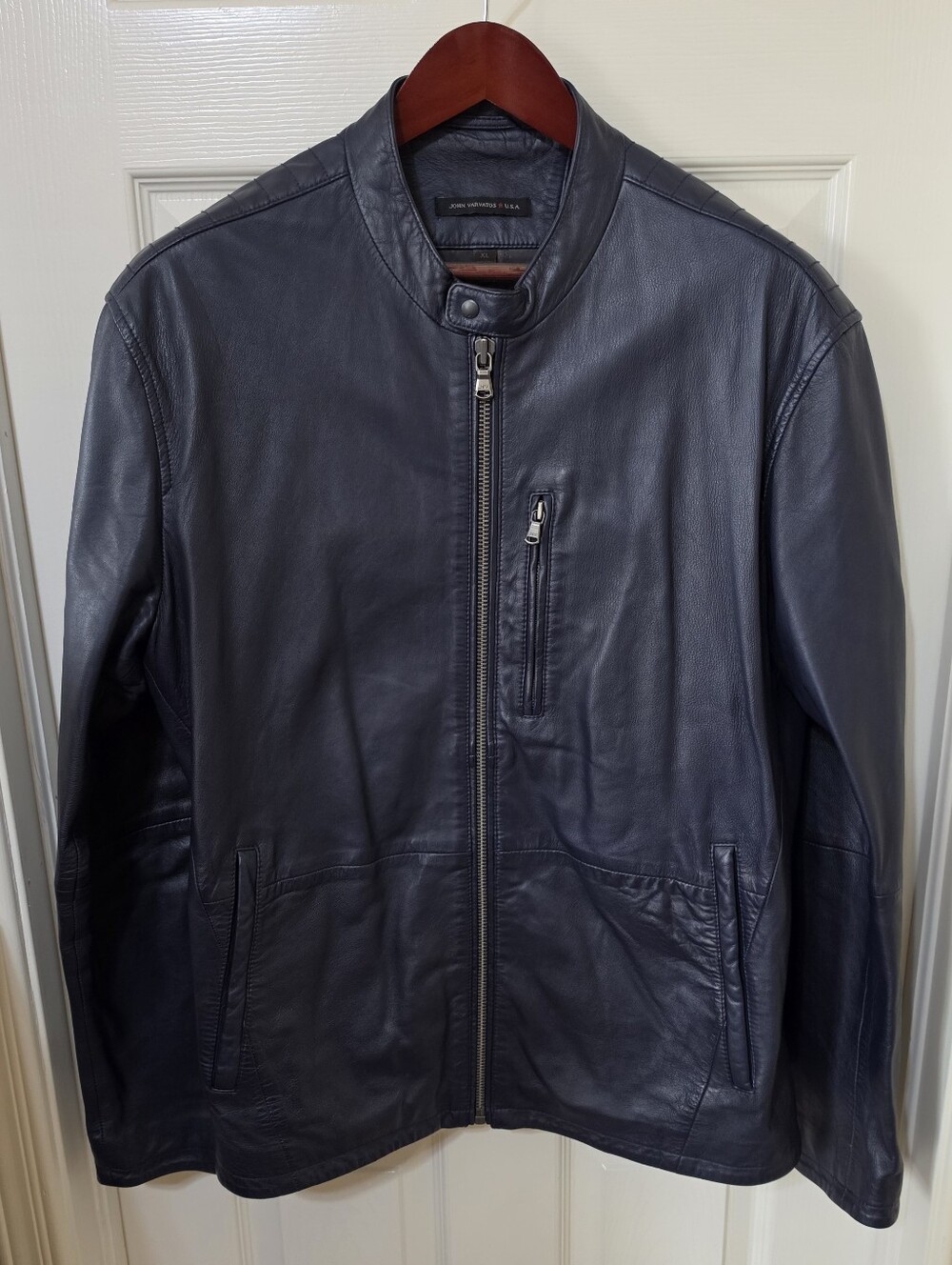 John Varvatos, Men's Leather Zip-Front Jacket - Navy